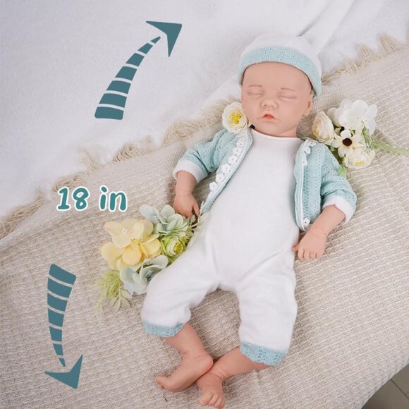18Inch Realistic Full Body Silicone Reborn ivory White Baby Girl Sleeping Dolls - Picture 5 of 7